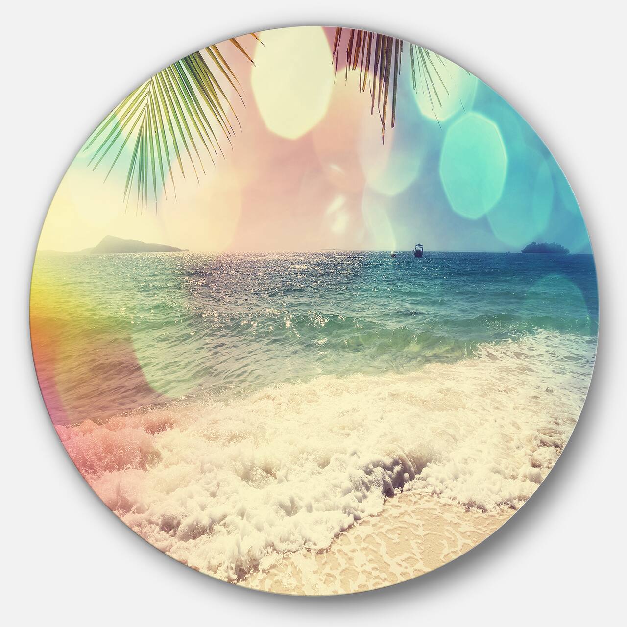 Designart - Colorful Serenity Tropical Beach' Large Seashore Metal Circle Wall Art